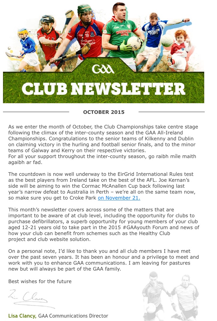 Club newsletter for october